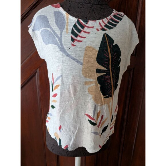 Cynthia Rowley Womens Tropical Print Linen T-Shirt Short Sleeve Size S - Picture 2 of 6